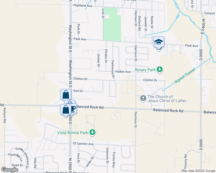 map of restaurants, bars, coffee shops, grocery stores, and more near 772 Birchwood Road in Twin Falls