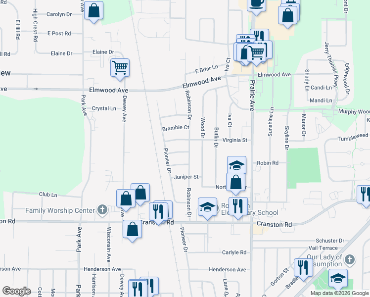 map of restaurants, bars, coffee shops, grocery stores, and more near 1753 Sumac Court in Beloit