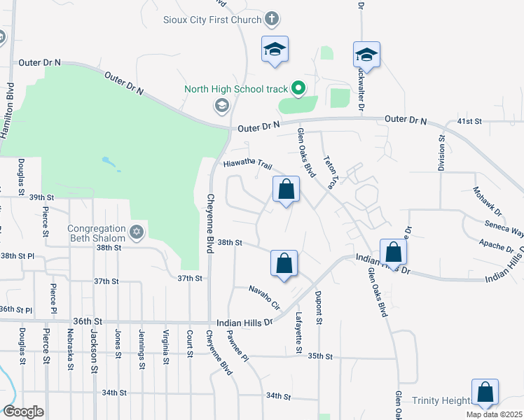 map of restaurants, bars, coffee shops, grocery stores, and more near 3912 Winona Way in Sioux City