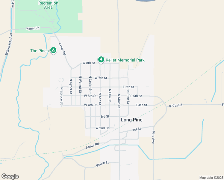 map of restaurants, bars, coffee shops, grocery stores, and more near 566 North Elm Street in Long Pine