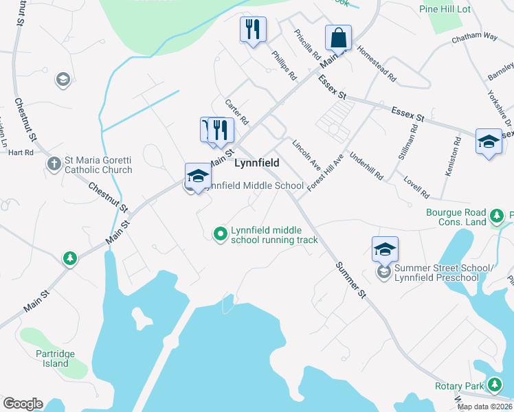 map of restaurants, bars, coffee shops, grocery stores, and more near 51 Parsons Avenue in Lynnfield