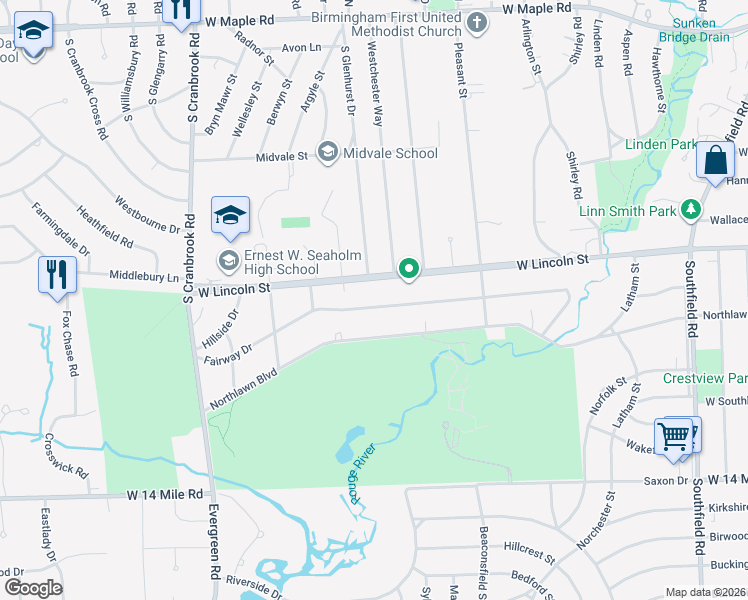 map of restaurants, bars, coffee shops, grocery stores, and more near 1986 Fairway Drive in Birmingham