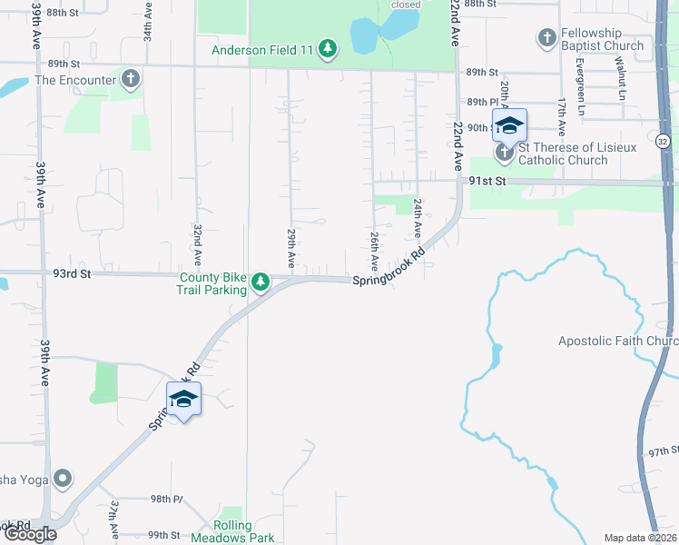 map of restaurants, bars, coffee shops, grocery stores, and more near 2702 Springbrook Road in Pleasant Prairie