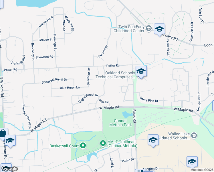 map of restaurants, bars, coffee shops, grocery stores, and more near 939 Calpernia in Wixom