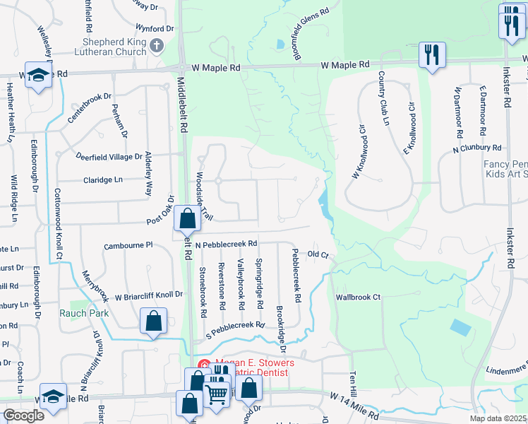 map of restaurants, bars, coffee shops, grocery stores, and more near 5171 Corners Drive in West Bloomfield Township