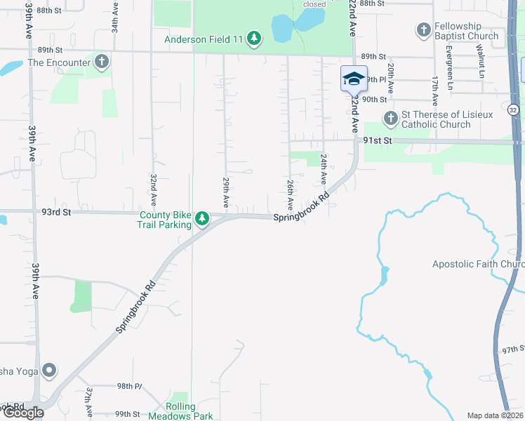 map of restaurants, bars, coffee shops, grocery stores, and more near 2702 Springbrook Road in Pleasant Prairie
