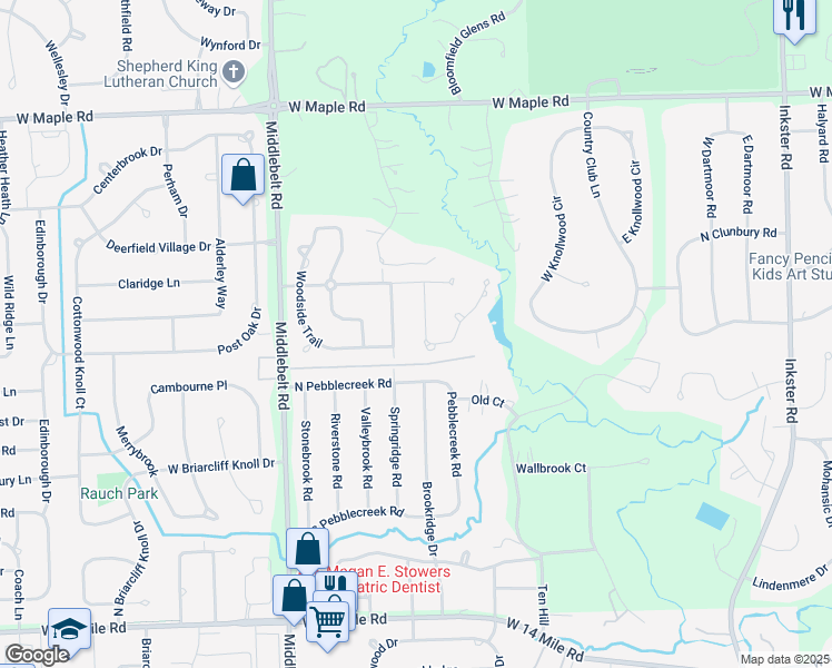 map of restaurants, bars, coffee shops, grocery stores, and more near 5171 Corners Drive in Oakland County