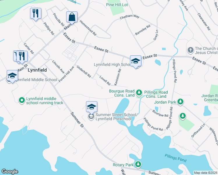 map of restaurants, bars, coffee shops, grocery stores, and more near 14 Lovell Road in Lynnfield