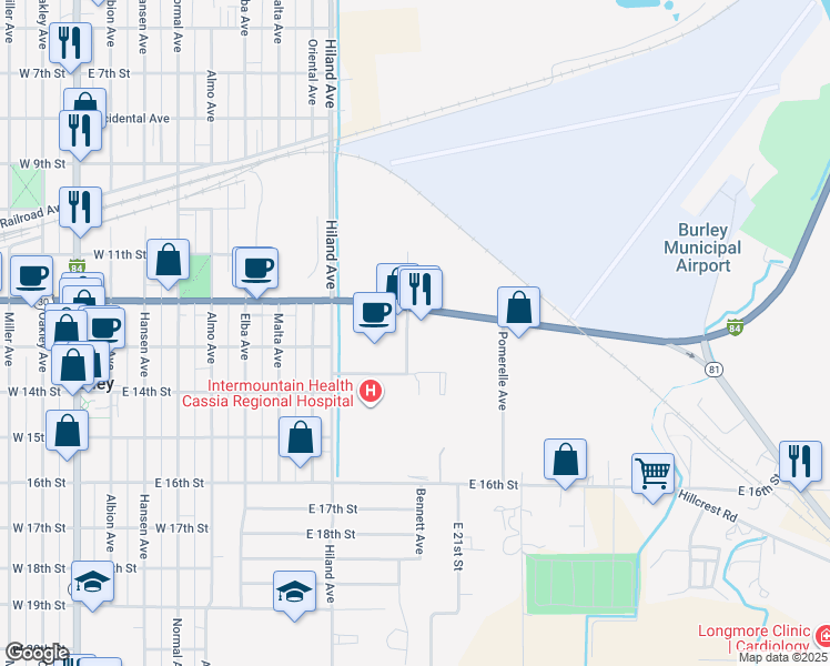 map of restaurants, bars, coffee shops, grocery stores, and more near 1263 Bennett Ave in Burley