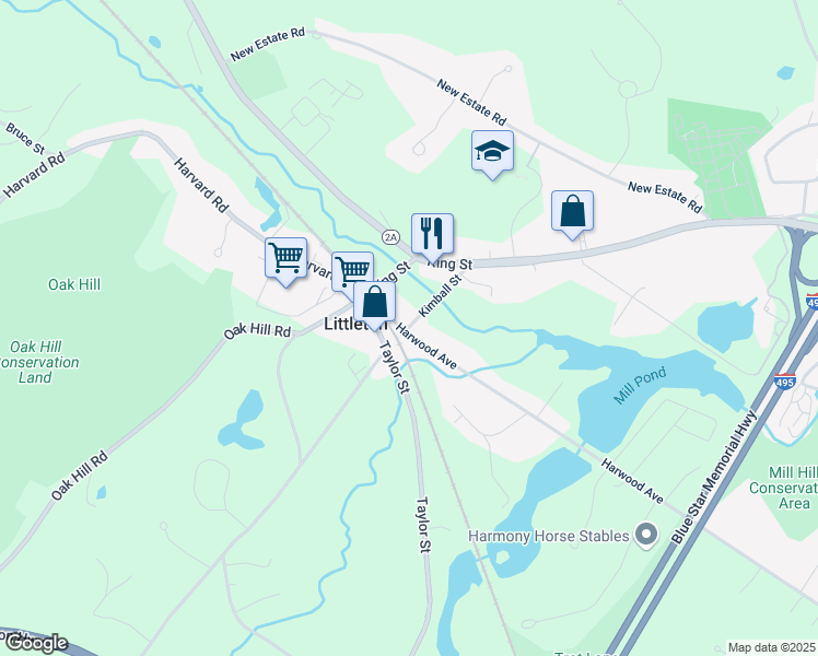 map of restaurants, bars, coffee shops, grocery stores, and more near 1 Kimball St in Littleton