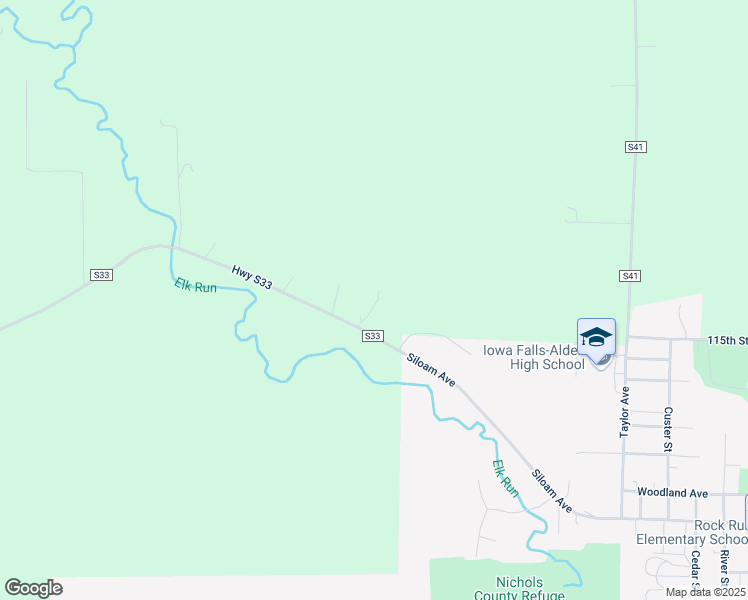 map of restaurants, bars, coffee shops, grocery stores, and more near 11698 County Road S33 in Iowa Falls