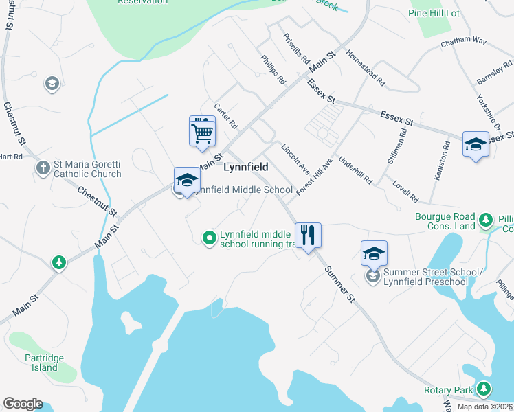 map of restaurants, bars, coffee shops, grocery stores, and more near 51 Parsons Avenue in Lynnfield