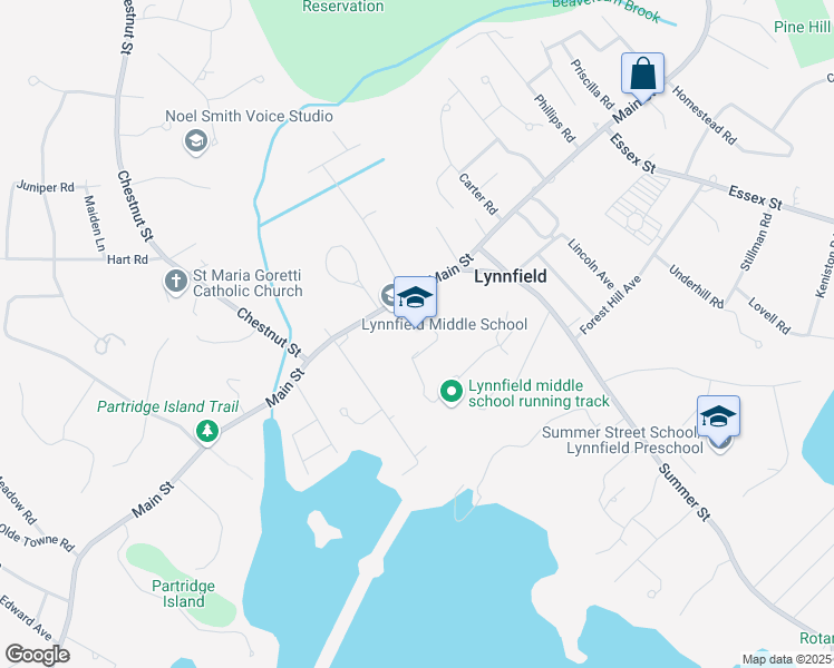 map of restaurants, bars, coffee shops, grocery stores, and more near 505 Main Street in Lynnfield