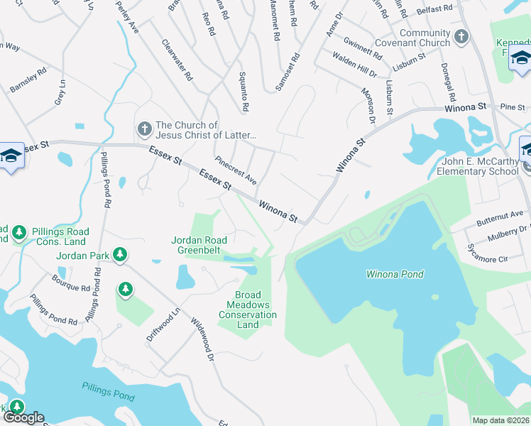 map of restaurants, bars, coffee shops, grocery stores, and more near 3 Jayne Circle in Peabody