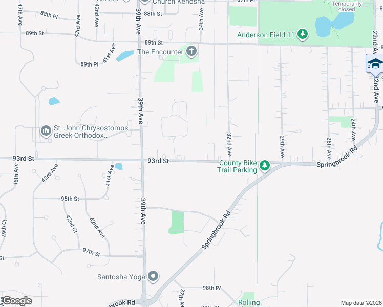 map of restaurants, bars, coffee shops, grocery stores, and more near 3514 93rd Street in Pleasant Prairie