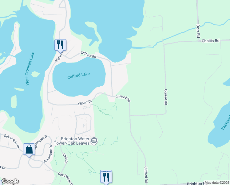 map of restaurants, bars, coffee shops, grocery stores, and more near 4570 Clifford Road in Brighton