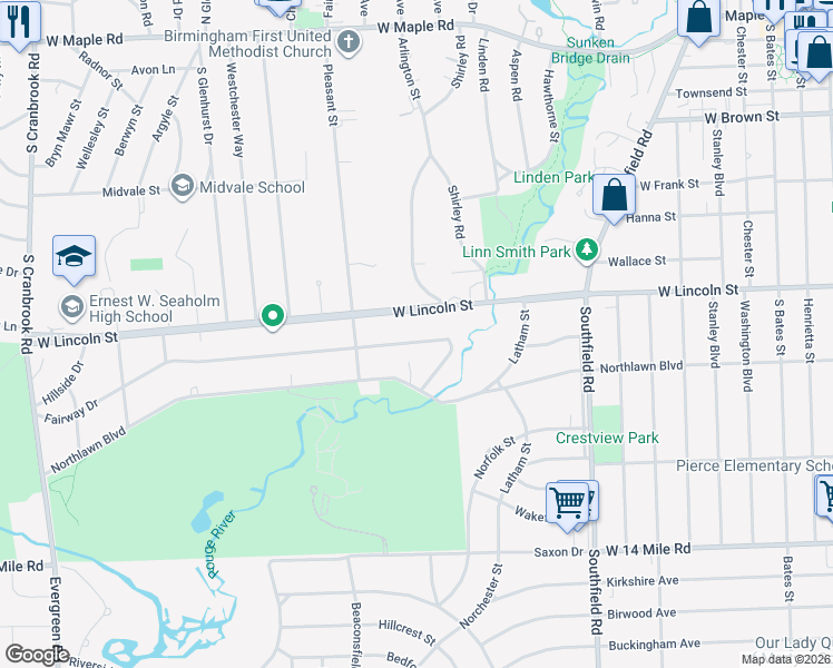 map of restaurants, bars, coffee shops, grocery stores, and more near 1421 Fairway Drive in Birmingham