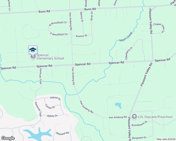 map of restaurants, bars, coffee shops, grocery stores, and more near 11180 Spencer Road in Brighton