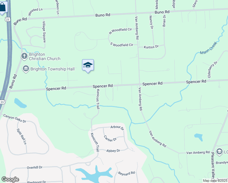 map of restaurants, bars, coffee shops, grocery stores, and more near 10850 Spencer Road in Brighton