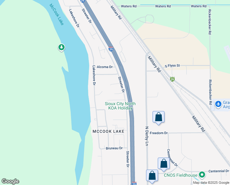 map of restaurants, bars, coffee shops, grocery stores, and more near 675 Streeter Drive in North Sioux City
