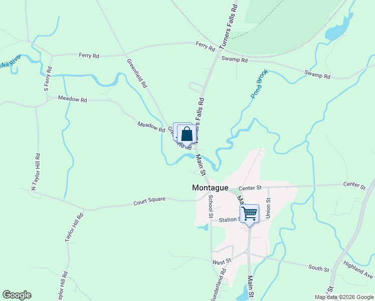 map of restaurants, bars, coffee shops, grocery stores, and more near 440 Greenfield Road in Montague