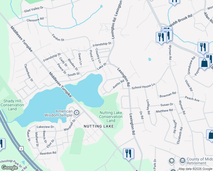 map of restaurants, bars, coffee shops, grocery stores, and more near 29 Monson Street in Billerica