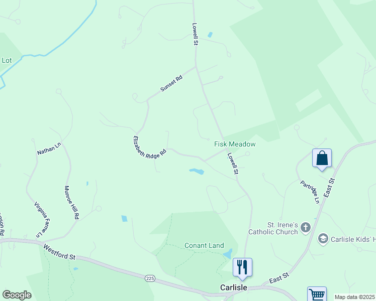 map of restaurants, bars, coffee shops, grocery stores, and more near 24 Elizabeth Ridge Road in Carlisle