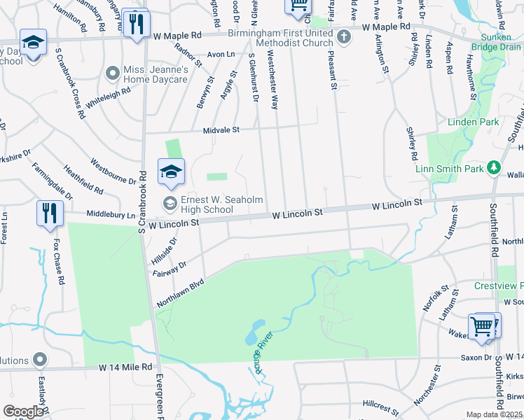 map of restaurants, bars, coffee shops, grocery stores, and more near 1019 South Glenhurst Drive in Birmingham