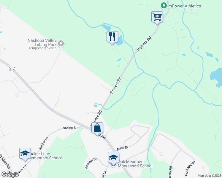 map of restaurants, bars, coffee shops, grocery stores, and more near 60 Powers Road in Littleton