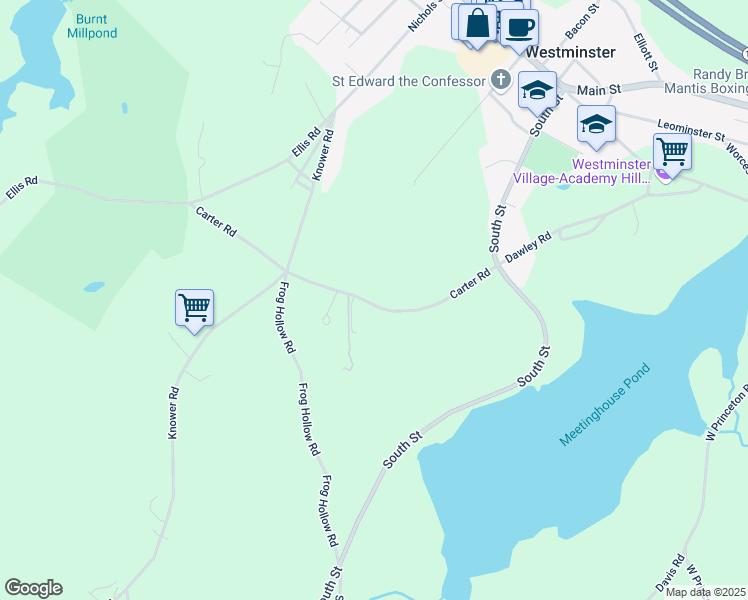 map of restaurants, bars, coffee shops, grocery stores, and more near 52 Carter Road in Westminster