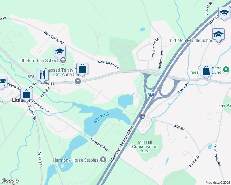 map of restaurants, bars, coffee shops, grocery stores, and more near 50 Mill Road in Littleton