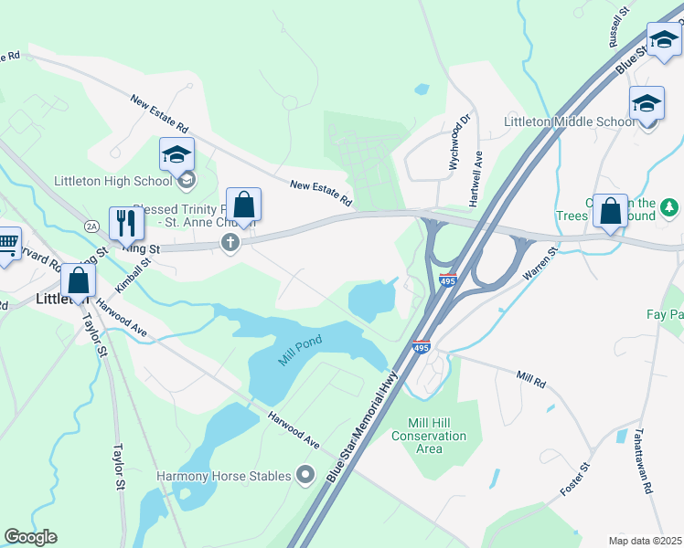 map of restaurants, bars, coffee shops, grocery stores, and more near 50 Mill Road in Littleton