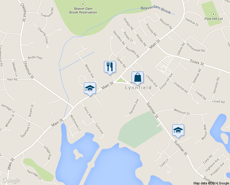 map of restaurants, bars, coffee shops, grocery stores, and more near 567 Main Street in Lynnfield
