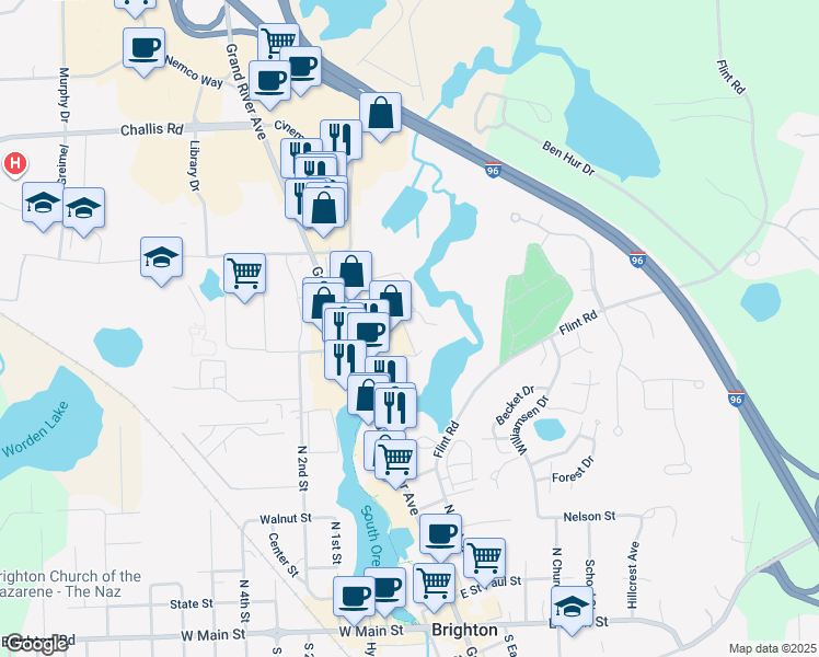 map of restaurants, bars, coffee shops, grocery stores, and more near 8709 Candlewood Trail in Brighton