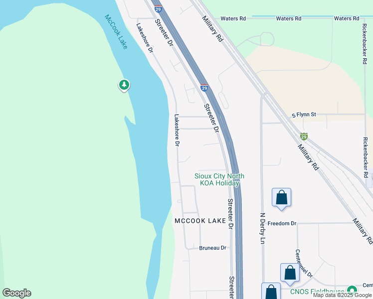 map of restaurants, bars, coffee shops, grocery stores, and more near 578 Dexter Drive in North Sioux City