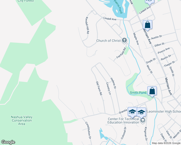 map of restaurants, bars, coffee shops, grocery stores, and more near 190 Old Farm Road in Leominster