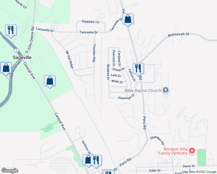 map of restaurants, bars, coffee shops, grocery stores, and more near 4129 Bluebird Drive in Dubuque