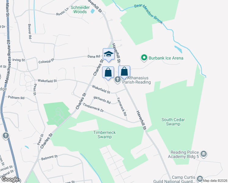 map of restaurants, bars, coffee shops, grocery stores, and more near 33 Wakefield Street in Reading