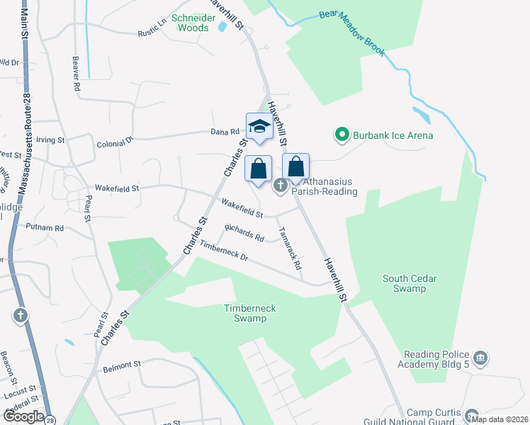 map of restaurants, bars, coffee shops, grocery stores, and more near 33 Wakefield Street in Reading