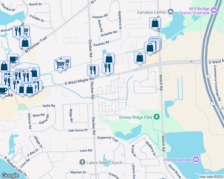 map of restaurants, bars, coffee shops, grocery stores, and more near 6202 Jasmine Drive in Commerce Charter Township