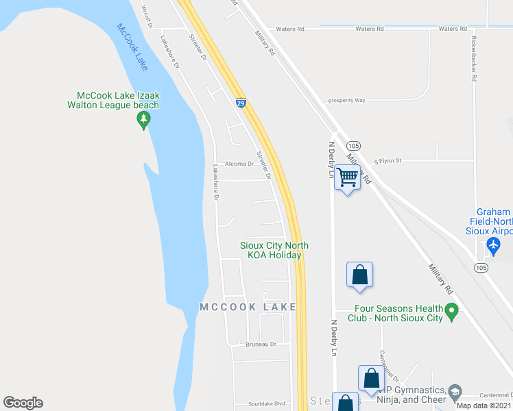 map of restaurants, bars, coffee shops, grocery stores, and more near 745 Streeter Drive in North Sioux City