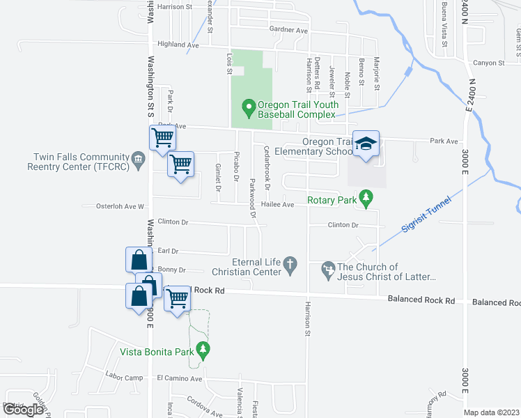 map of restaurants, bars, coffee shops, grocery stores, and more near 372 Hailee Avenue in Twin Falls
