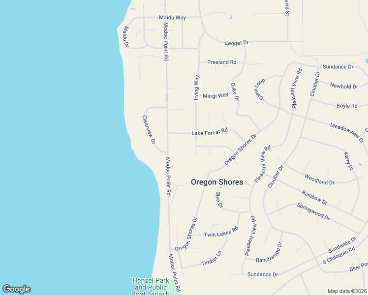 map of restaurants, bars, coffee shops, grocery stores, and more near 3368 Lake Forest Road in Chiloquin