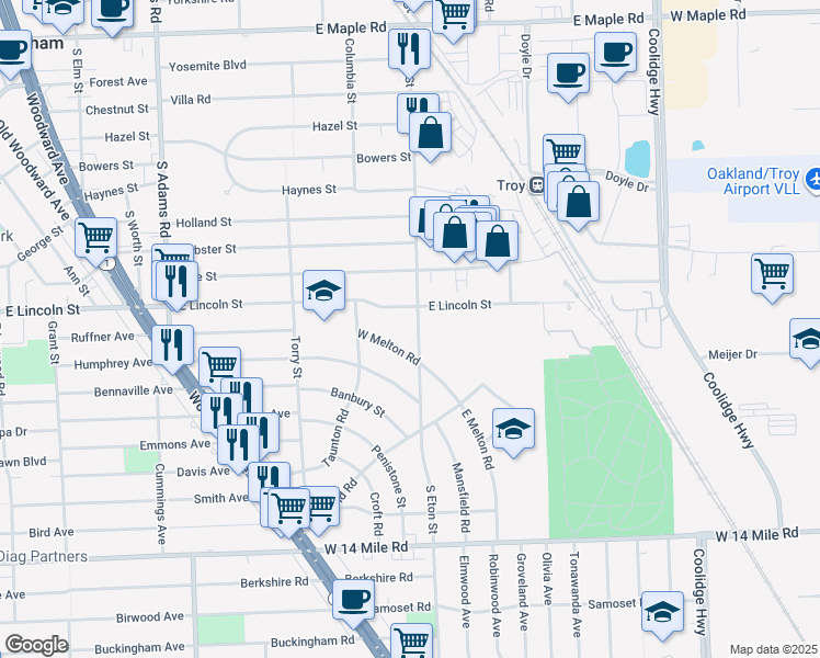 map of restaurants, bars, coffee shops, grocery stores, and more near 1154 South Eton Street in Birmingham
