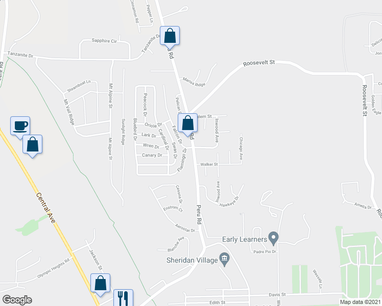 map of restaurants, bars, coffee shops, grocery stores, and more near 3875 Peru Road in Dubuque