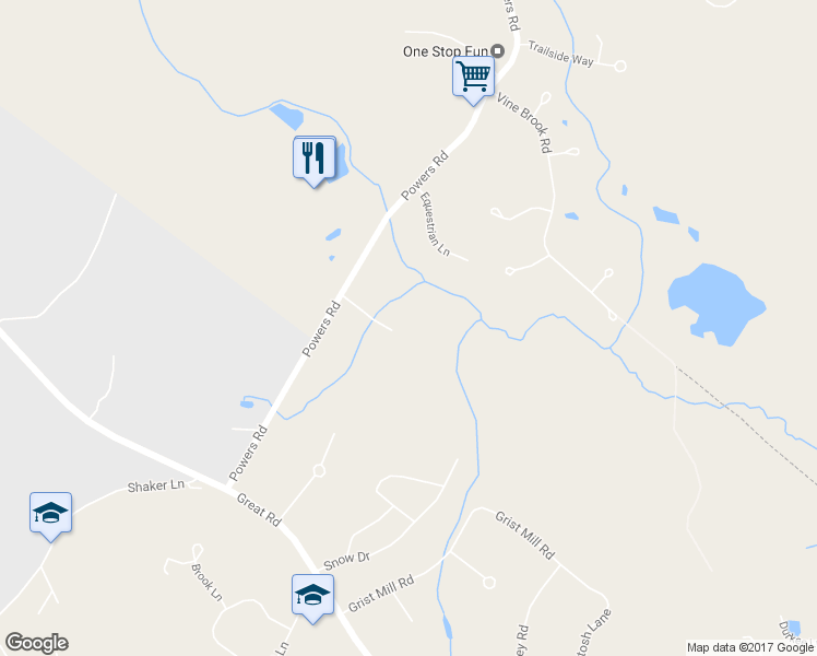 map of restaurants, bars, coffee shops, grocery stores, and more near 84 Powers Road in Westford