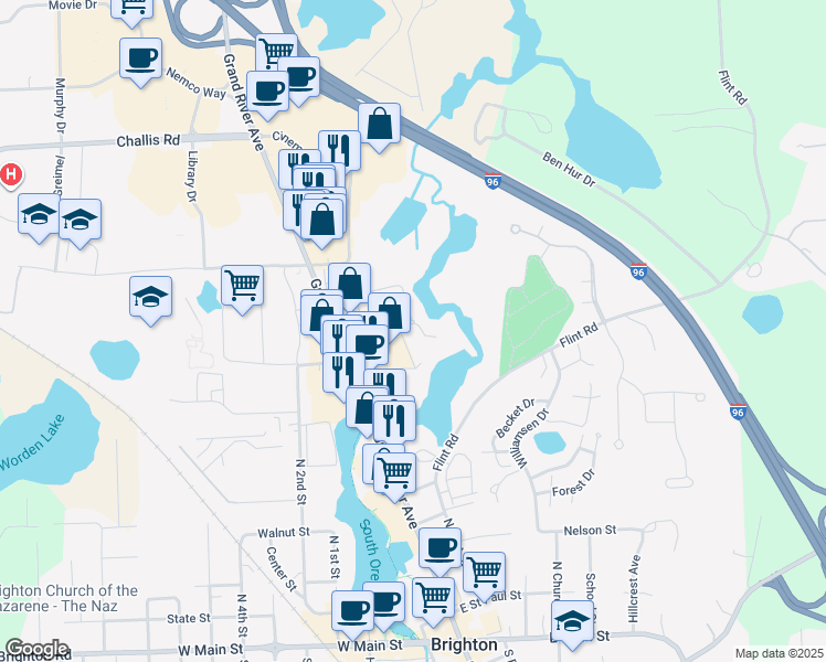 map of restaurants, bars, coffee shops, grocery stores, and more near 8709 Candlewood Trail in Brighton