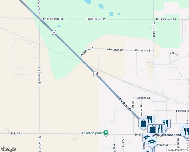 map of restaurants, bars, coffee shops, grocery stores, and more near N1307 U.S. 14 in Walworth