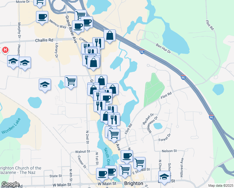 map of restaurants, bars, coffee shops, grocery stores, and more near 8709 Candlewood Trail in Brighton