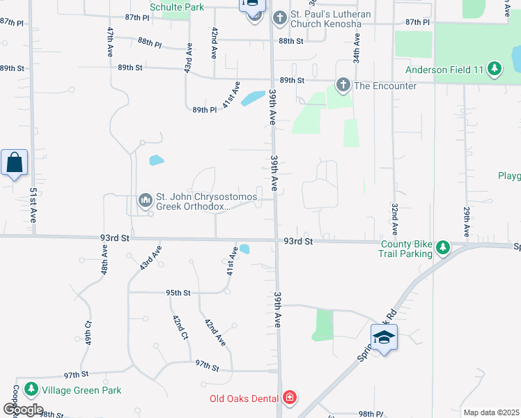 map of restaurants, bars, coffee shops, grocery stores, and more near 3983 Prairie Village Drive in Kenosha